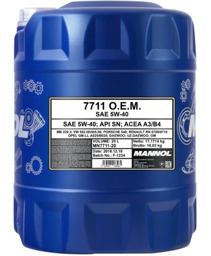 Моторное масло MANNOL 7711 OEM for Daewoo GM 5W-40 SN/CF 20л
