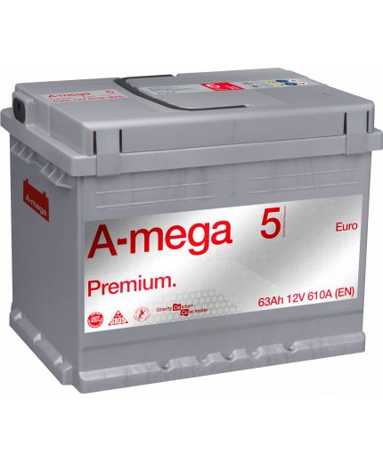 A-mega Аккумулятор Premium 63 R low 610А (63 А/ч)