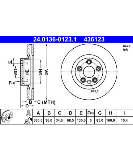ATE Тормозной диск передний (левый) Фото 3