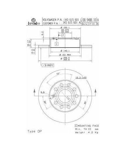 BREMBO Тормозной диск задний Фото 3
