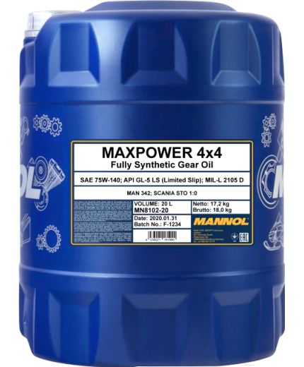 Трансмиссионное масло MANNOL Maxpower 4x4 GL-5 75W-140 20л.