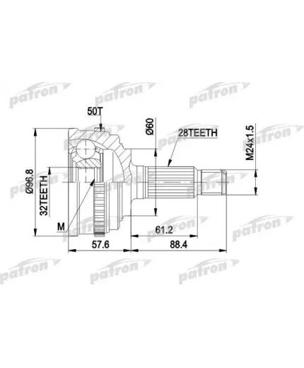 Patron ШРУС наружный комплект 28x60x32 ABS:50T